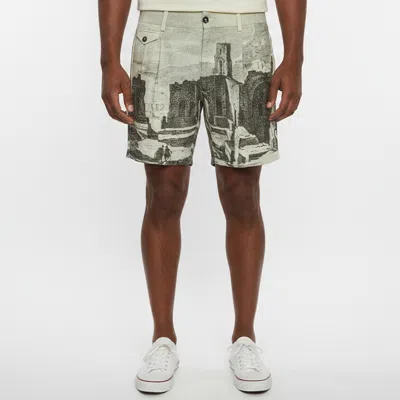 Pre-owned Dolce & Gabbana Green Roman Ruins Printed Canvas Pleated Shorts Xs