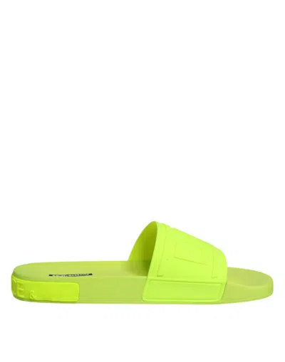 Dolce & Gabbana Green Rubber Slides Sandals Beachwear Men's Shoes
