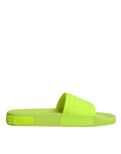 Dolce & Gabbana Green Rubber Slides Sandals Beachwear Women's Shoes