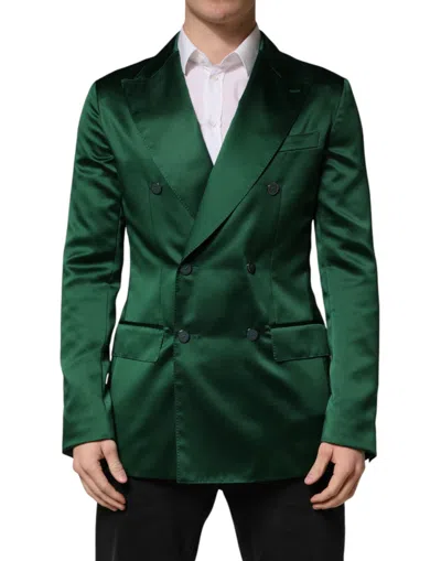 Dolce & Gabbana Green Satin Double Breasted Jacket Blazer In Multi