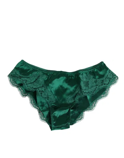 Dolce & Gabbana Green Satin Lace Briefs Women Underwear