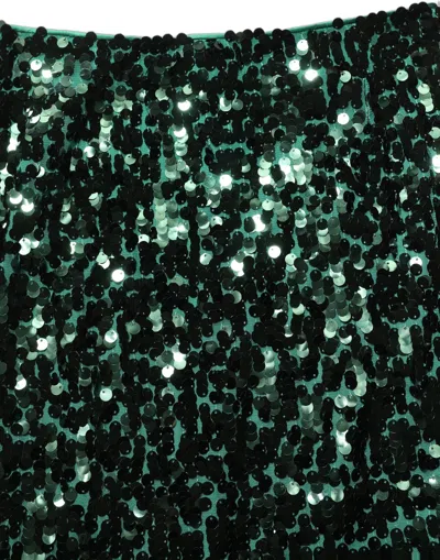 Dolce & Gabbana Green Sequin High Waist Pencil Cut Midi Skirt