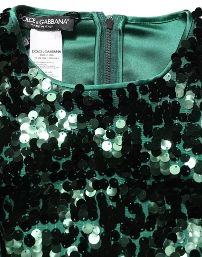 Dolce & Gabbana Green Sequined Long Sleeves Crop Blouse Top In Multi