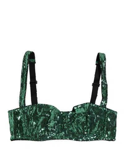 Dolce & Gabbana Green Sequined Nyon Balconnet Bra Underwear
