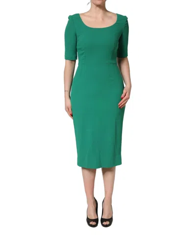 Pre-owned Dolce & Gabbana Green Short Sleeve Pencil Sheath Midi Women's Dress ()