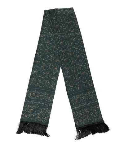 Dolce & Gabbana Green Silk Floral Pattern Fringed 135cm X 16cm  Men's Scarf