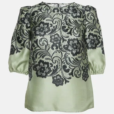 Pre-owned Dolce & Gabbana Green Silk Lace Print Top Xs
