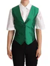 Dolce & Gabbana Green Silk Satin Sleeveless Waistcoat Vest In Green