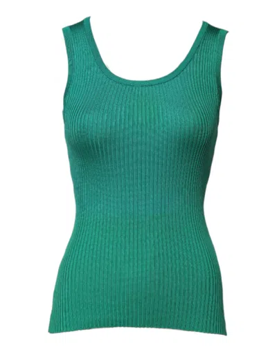 Dolce & Gabbana Green Silk Sleeveless Round Neck Tank Women's Top
