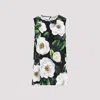 Dolce & Gabbana Gardenia Print Stretch Silk Charmeuse Sleeveless Top In Dark Green