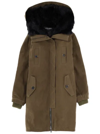 Dolce & Gabbana Green Solid Hood Jacket In Brown