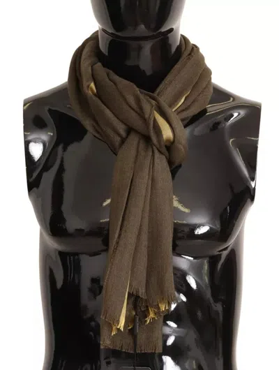 Pre-owned Dolce & Gabbana Green Striped Cashmere Wrap Fringes Men's Scarf ()