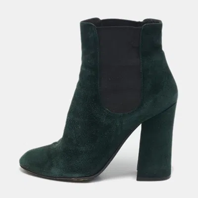 Pre-owned Dolce & Gabbana Green Suede Block Heel Ankle Length Boots Size 38
