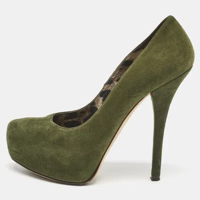 Pre-owned Dolce & Gabbana Green Suede Platform Pumps Size 36