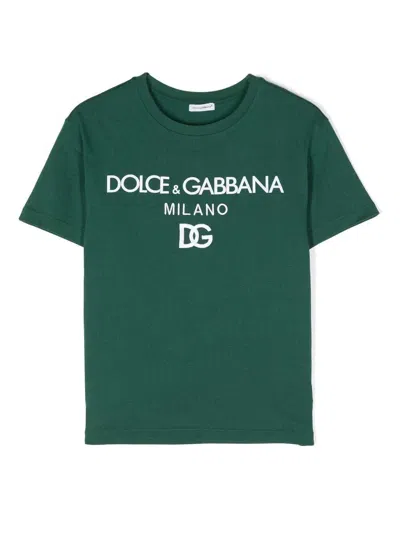 DOLCE & GABBANA GREEN T-SHIRT WITH EMBROIDERED LOGO