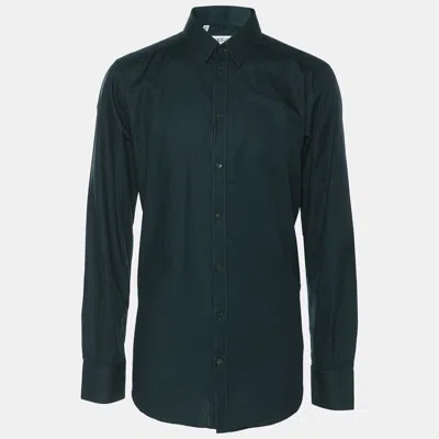 Pre-owned Dolce & Gabbana Green Textured Cotton Button Fornt Shirt L