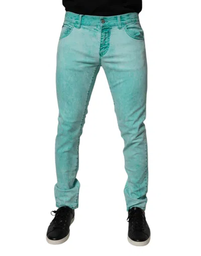 Dolce & Gabbana Green Tie Dye Cotton Skinny Men Denim Men's Jeans