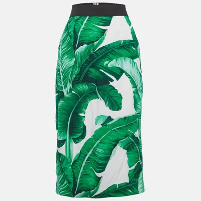 Pre-owned Dolce & Gabbana Green Tropical Print Crepe Pencil Skirt L