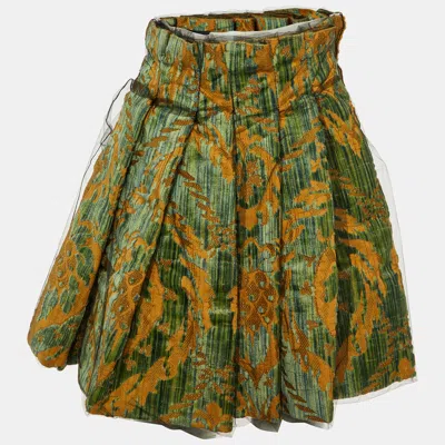 Pre-owned Dolce & Gabbana Green Tulle Jacquard Pleated Mini Skirt S