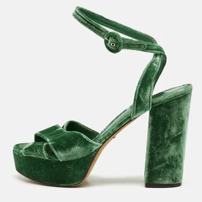 Pre-owned Dolce & Gabbana Green Velvet Keira Platform Sandals Size 39