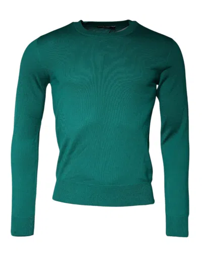 DOLCE & GABBANA GREEN WOOL KNIT CREW NECK PULLOVER SWEATER