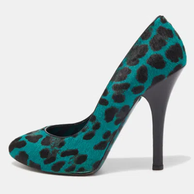 Pre-owned Dolce & Gabbana Green/black Calf Hair Pointed Toe Pumps Size 38.5
