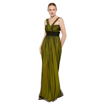 Pre-owned Dolce & Gabbana Green/black Cross-front Chiffon Gown In Brown