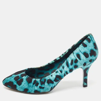 Pre-owned Dolce & Gabbana Green/black Satin Pointed Toe Pumps Size 38