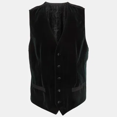 Pre-owned Dolce & Gabbana Green/black Velvet And Silk Sleeveless Vest L
