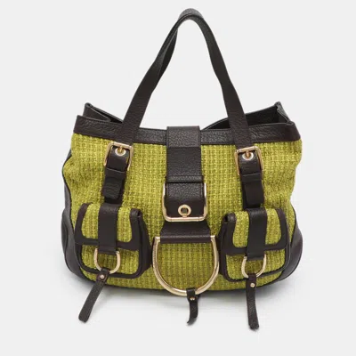 Pre-owned Dolce & Gabbana Green/brown Leather And Raffia Tote