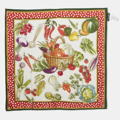 Pre-owned Dolce & Gabbana Green/white Vegetable Print Silk Square Scarf