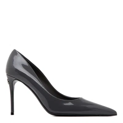 Dolce & Gabbana Grey Calf Leather With Heel In Black