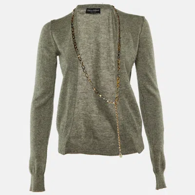 Pre-owned Dolce & Gabbana Grey Cashmere Chain Detail Cardigan S In Gray