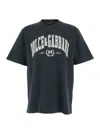 Dolce & Gabbana Men Dark Grey Crewneck T-shirt With Logo Lettering Print On The Front In Cotton Man In Black
