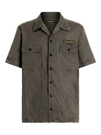Dolce & Gabbana Grey Cotton Crinkled Shirt Dolce E Gabbana In Green