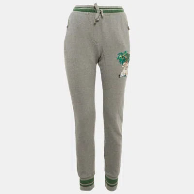 Pre-owned Dolce & Gabbana Grey Cotton Dgfamily Joggers S In Green