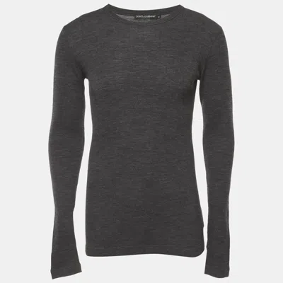 Pre-owned Dolce & Gabbana Grey Cotton Knit Crewneck Sweater L In Gray