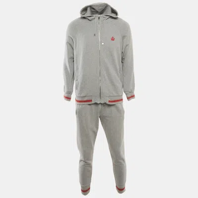 Pre-owned Dolce & Gabbana Grey Cotton Knit Hooded Sweatjacket & Joggers L In Gray