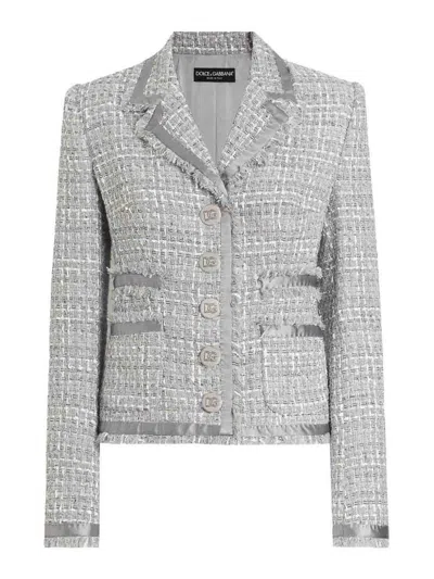 Dolce & Gabbana Grey Cotton Linen Polyamide Acrylic Polyester Viscose Jacket In Gray
