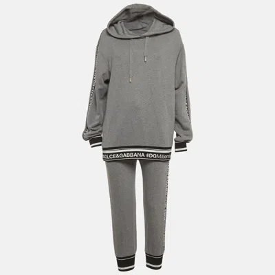 Pre-owned Dolce & Gabbana Grey Cotton Logo Trim Set Xs In Gray