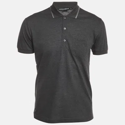 Pre-owned Dolce & Gabbana Grey Cotton Pique Polo T-shirt M In Gray