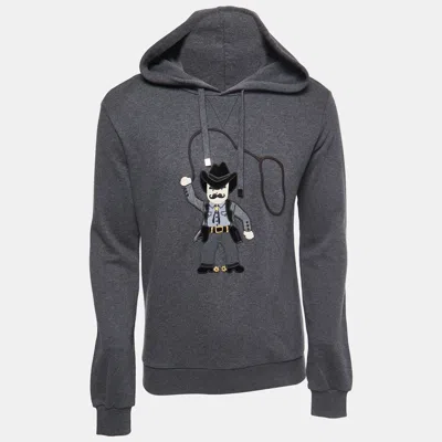 Pre-owned Dolce & Gabbana Grey Cowboy Patch Cotton Hoodie Xs
