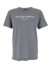 Dolce & Gabbana Grey Crewneck T-shirt With Logo Lettering Print On The Front In Brown