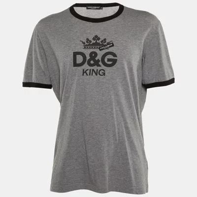 Pre-owned Dolce & Gabbana Grey D & G King Print Cotton Crew Neck T-shirt Xxl