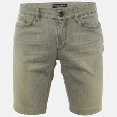 Pre-owned Dolce & Gabbana Grey Denim Shorts M/waist 35" In Gray
