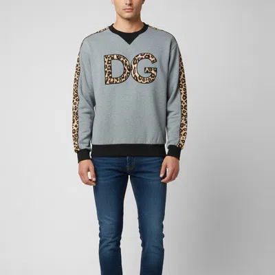 Pre-owned Dolce & Gabbana Grey Dg Logo Cotton Stripe Detail Crewneck Sweatshirt L In Gray