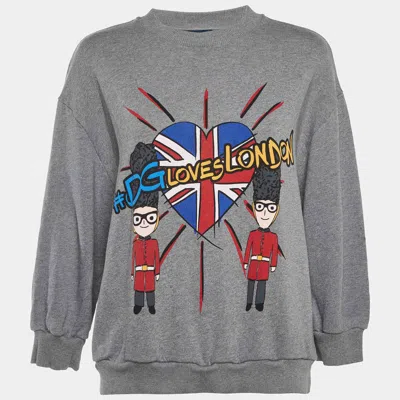 Pre-owned Dolce & Gabbana Grey Dg Loves London Cotton Sweatshirt S In Gray