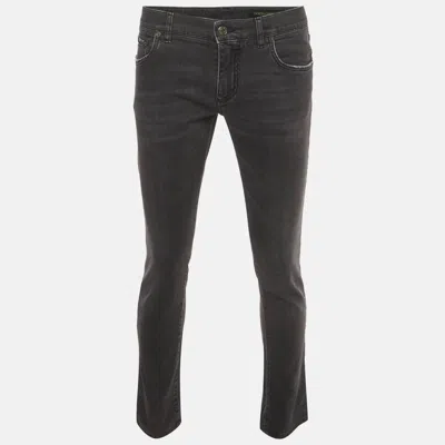Pre-owned Dolce & Gabbana Grey Distressed Denim Skinny Jeans M/waist 35"