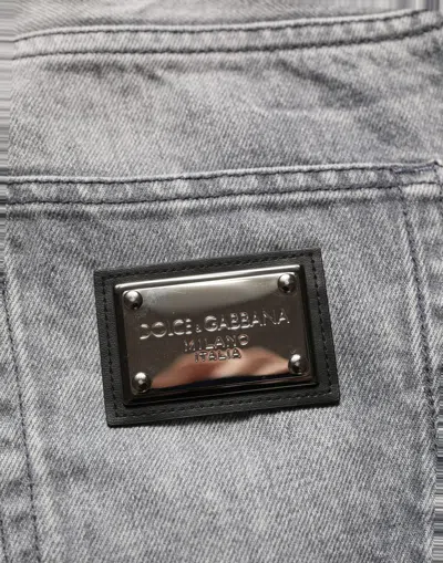 Dolce & Gabbana Grey Distressed Straight Leg Men Denim Jeans In Gray