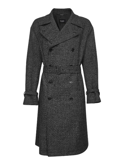 Dolce & Gabbana Grey Dotted Wool Double-breasted Trench Coat In Gray